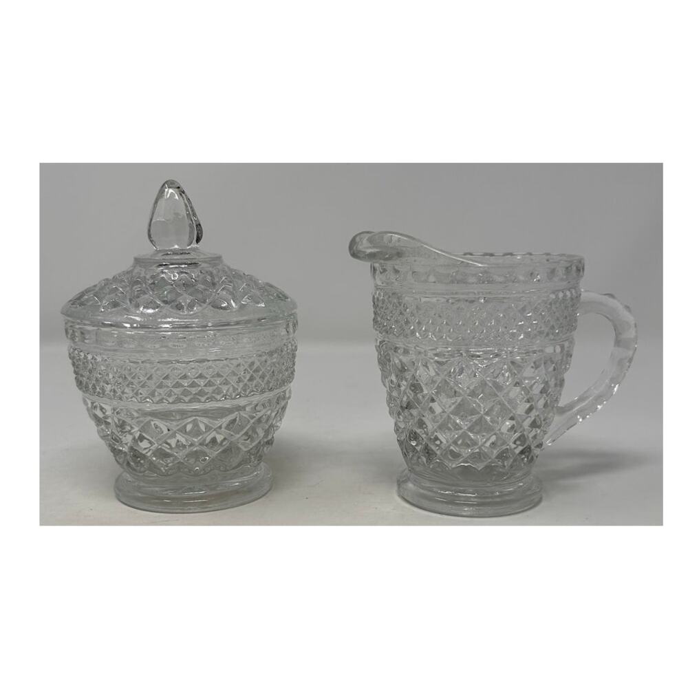 Crystal Clear Diamond Point‎ Cut Pattern Sugar and Creamer Set